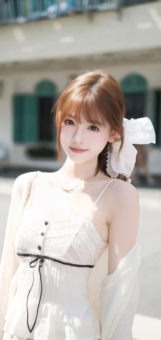 白衣美女手机壁纸｜街景背景图片 - 清新裙装「哲风壁纸」