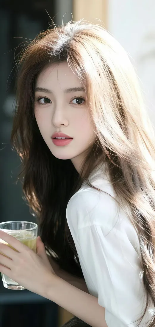 白衣美女手机壁纸｜清新背景 - 饮品「哲风壁纸」