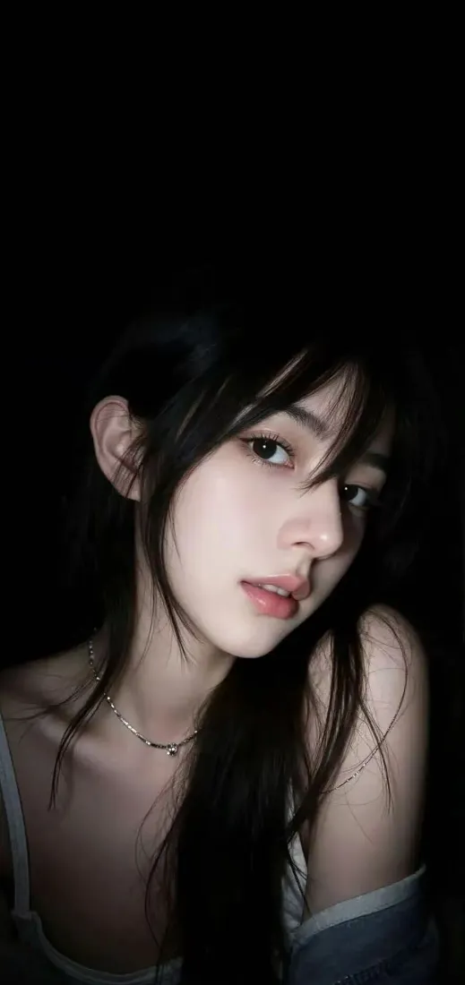 长发美女手机壁纸｜暗黑背景图片 - 迷人「哲风壁纸」