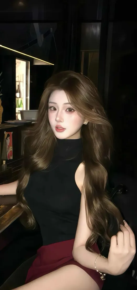 美女手机壁纸｜室内背景图片 - 黑衣红裙「哲风壁纸」