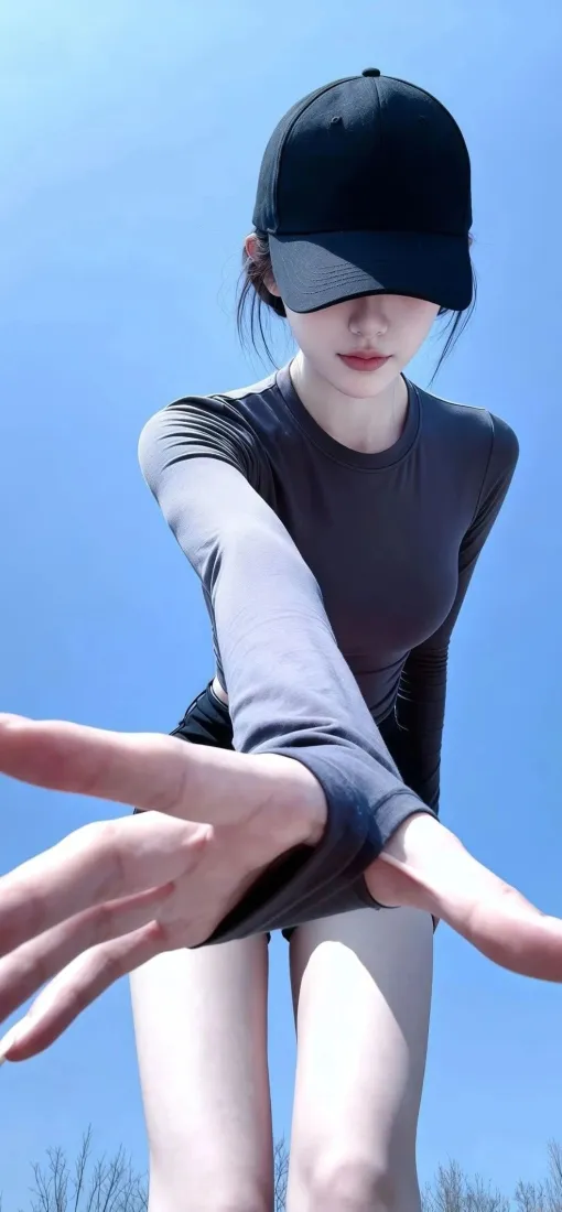 黑帽美女手机壁纸｜蓝天背景图片 - 灰衣伸展「哲风壁纸」