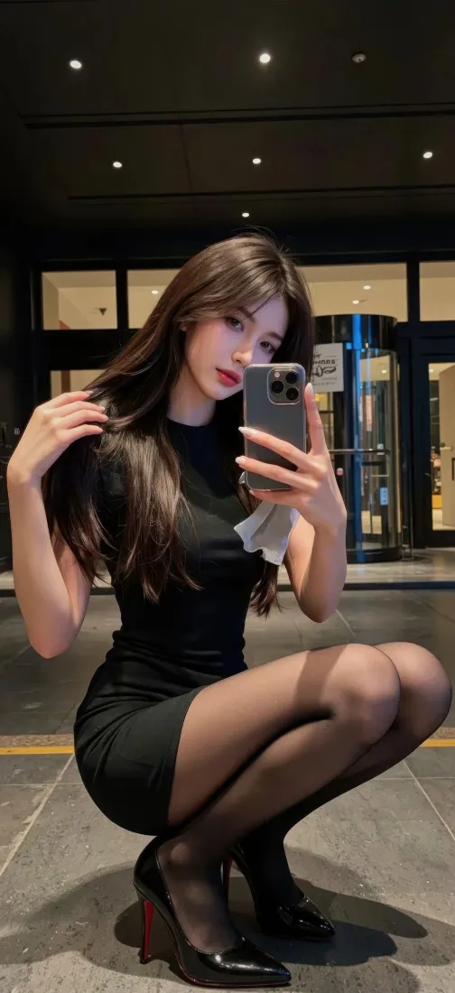 美女自拍手机壁纸｜室内背景 - 黑丝红高跟「哲风壁纸」