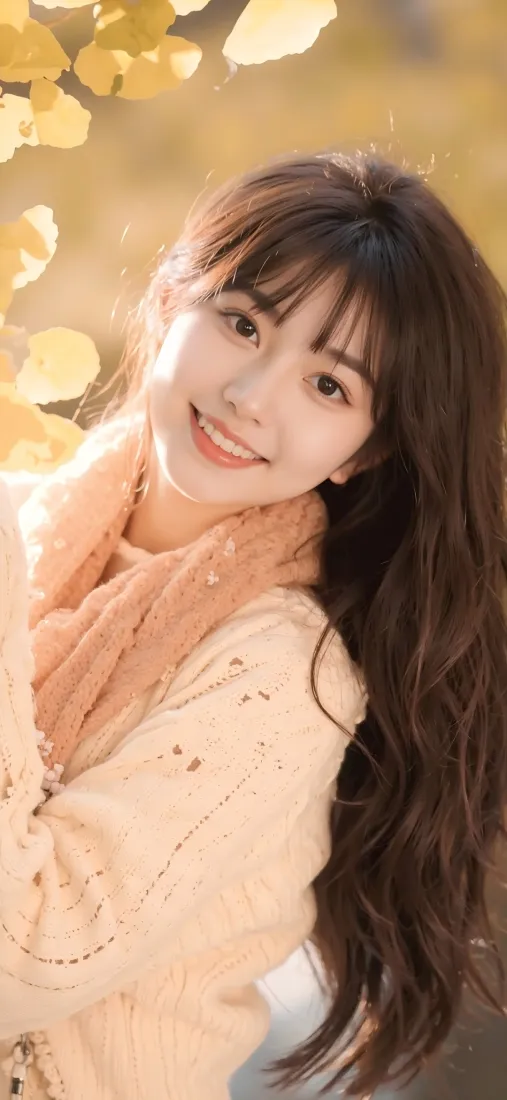 秋日美女手机壁纸｜黄叶背景 - Ios「哲风壁纸」