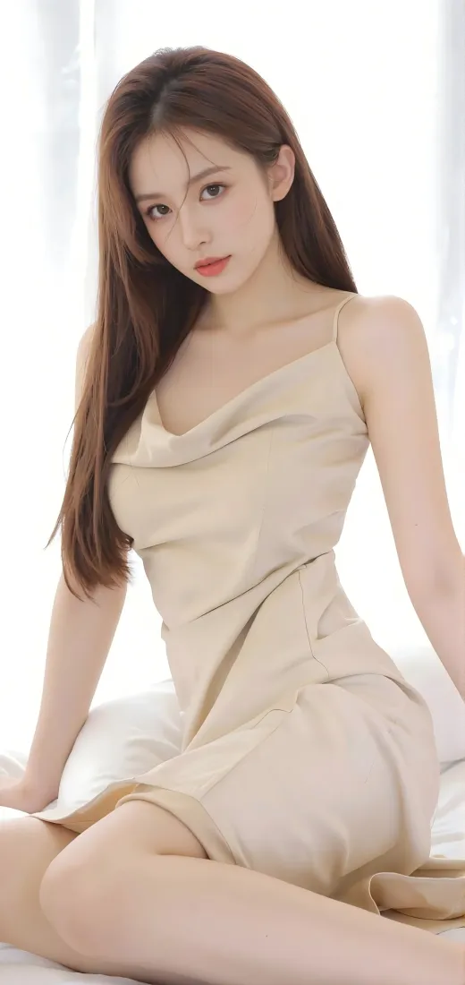 米色裙美女手机壁纸｜室内 - 优雅坐姿「哲风壁纸」