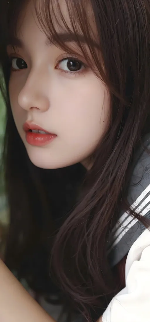 长发美女Ios手机壁纸｜清纯 - 校服「哲风壁纸」