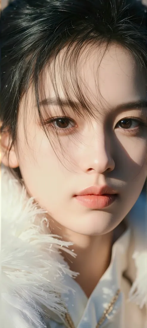 白衣美女手机壁纸｜羽毛装饰背景 - 精致妆容「哲风壁纸」