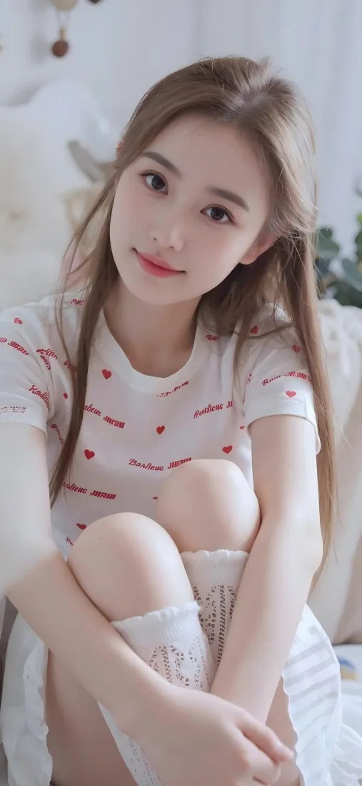 美女手机壁纸｜室内背景 - Ios 白衣红纹「哲风壁纸」