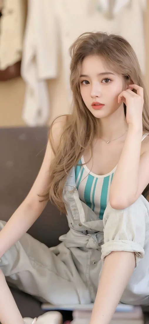 美女手机壁纸｜室内背景 - 休闲穿搭「哲风壁纸」