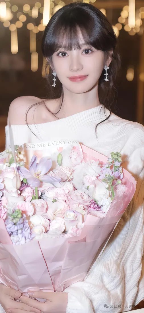 白衣美女手机壁纸｜花束背景图片 - 优雅「哲风壁纸」