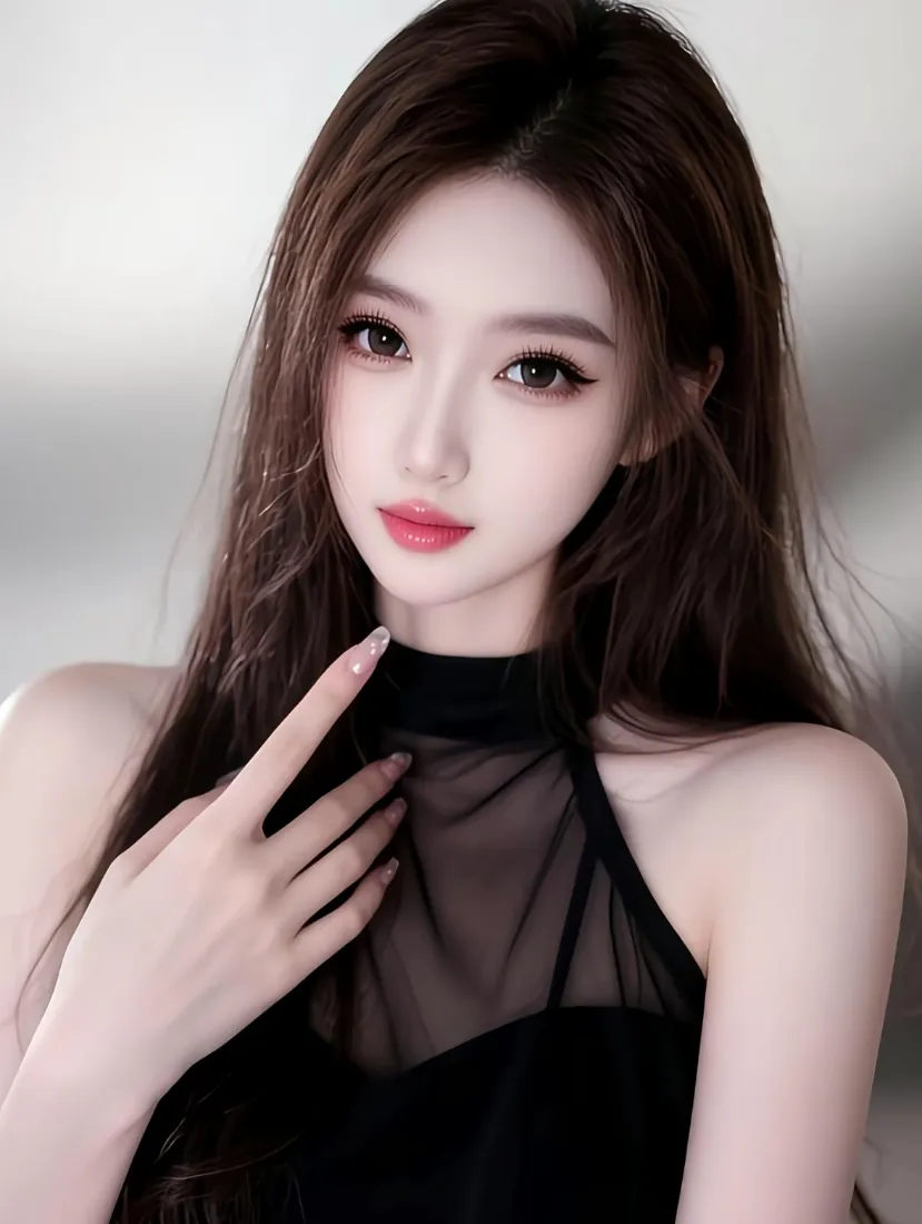 黑衣美女手机壁纸｜简约背景图片 - 长发红唇「哲风壁纸」