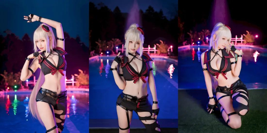 4k白发美女壁纸｜泳池夜景图片 - 性感穿搭「哲风壁纸」