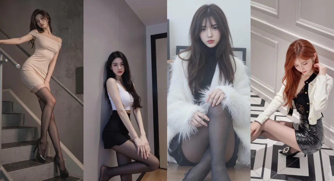 4k美女穿搭壁纸｜室内楼梯背景 - 丝袜时尚「哲风壁纸」