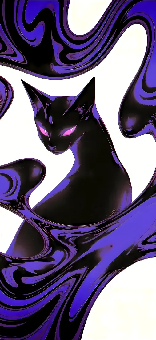 黑猫手机壁纸｜紫色梦幻背景图 - 炫酷神秘「哲风壁纸」