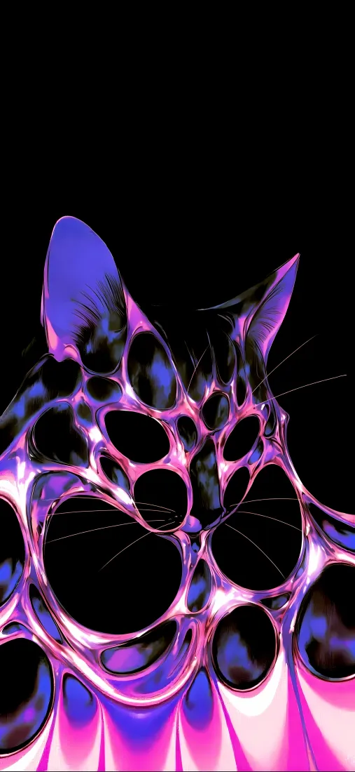 猫手机壁纸｜炫彩镂空背景 - 紫粉艺术猫「哲风壁纸」