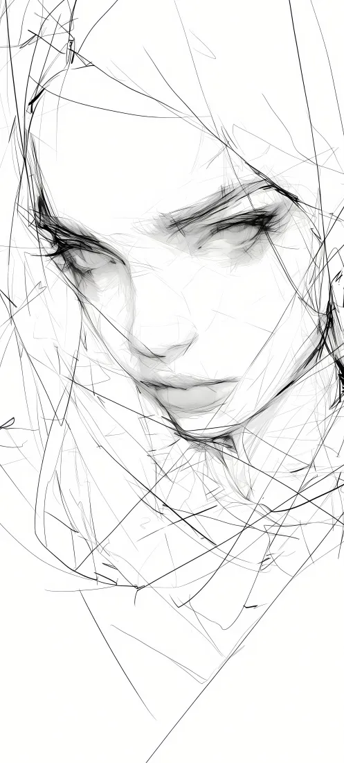 手绘侧颜线条手机壁纸｜素描背景 - 长发女性「哲风壁纸」