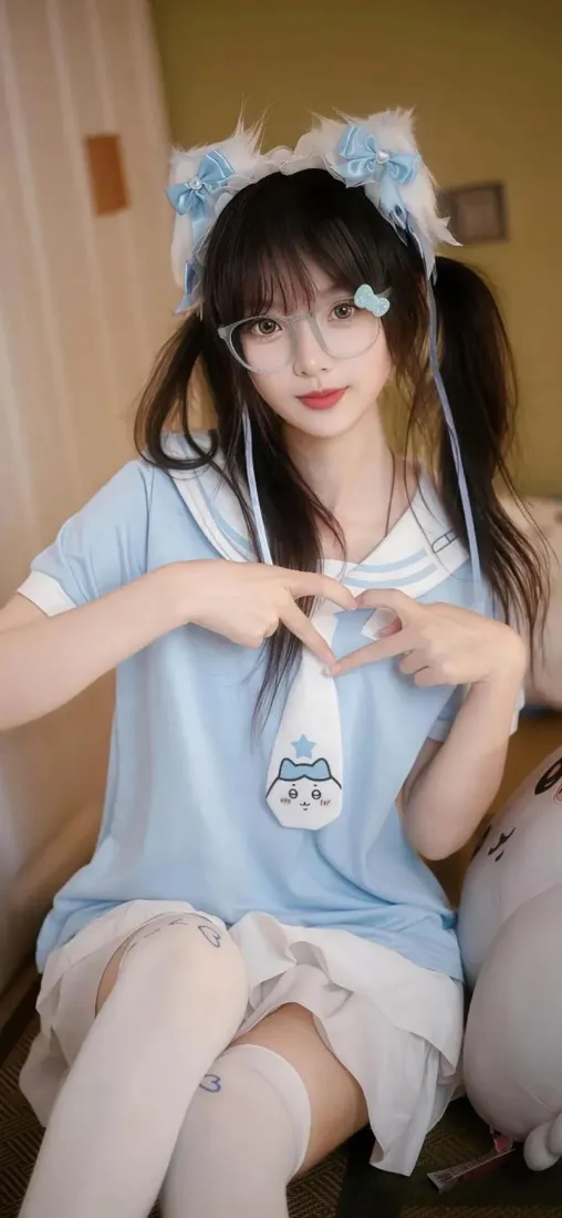 蓝发饰少女手机壁纸｜二次元背景图片 - 水手服「哲风壁纸」