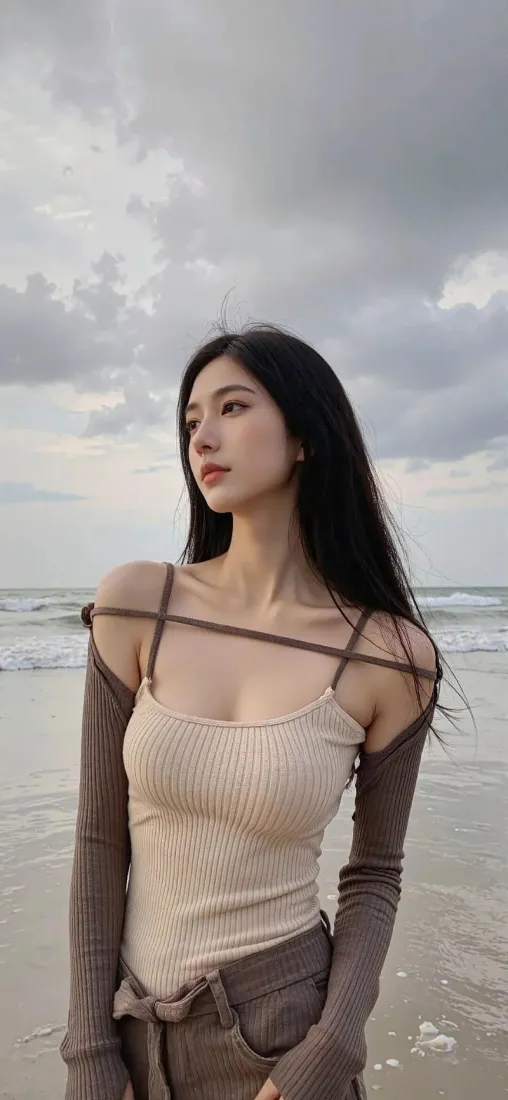 海边美女手机壁纸｜沙滩背景图片 - 时尚穿搭「哲风壁纸」