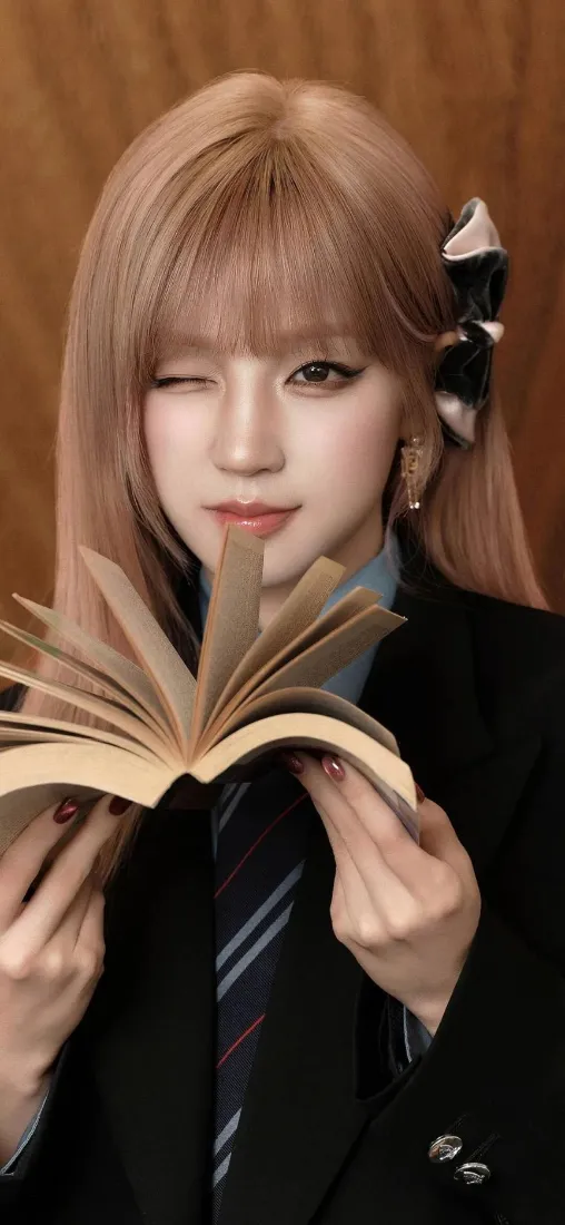 粉发美女手机壁纸｜西装蝴蝶结背景 - 书本「哲风壁纸」