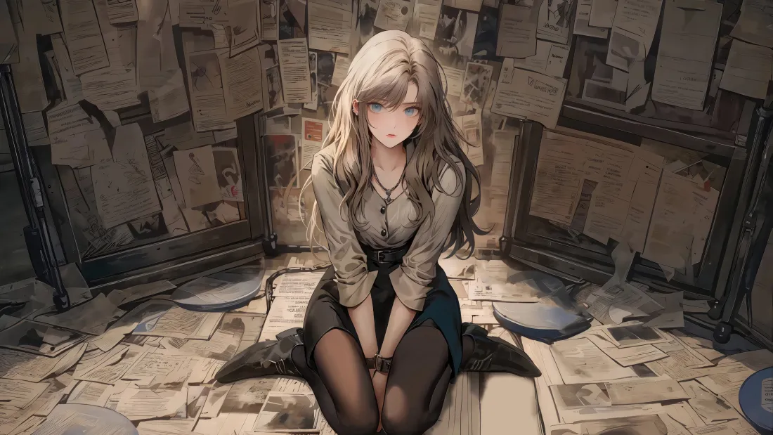 4k金发美女壁纸｜复古背景图片 - 黑丝坐姿「哲风壁纸」