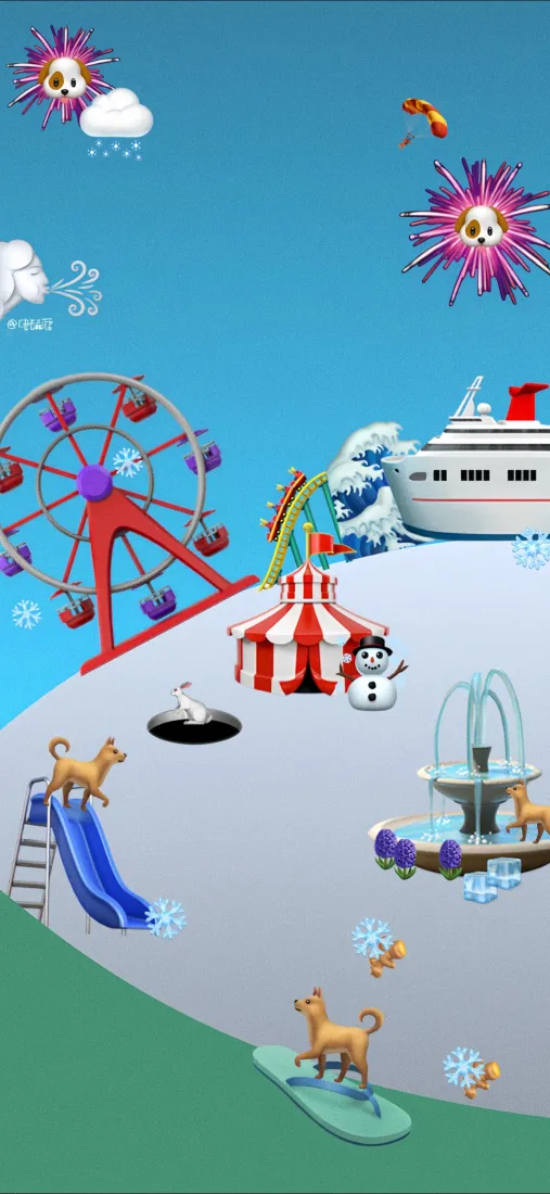 卡通游乐园手机壁纸｜蓝色背景图片 - 摩天轮雪人滑梯「哲风壁纸」