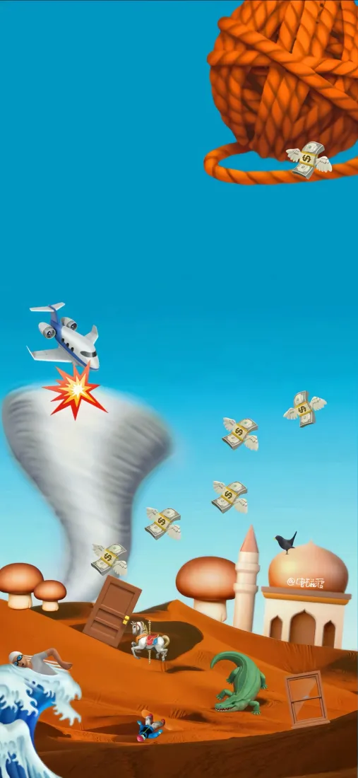 卡通沙漠龙卷风手机壁纸｜抽象背景 - 飞机蝴蝶「哲风壁纸」