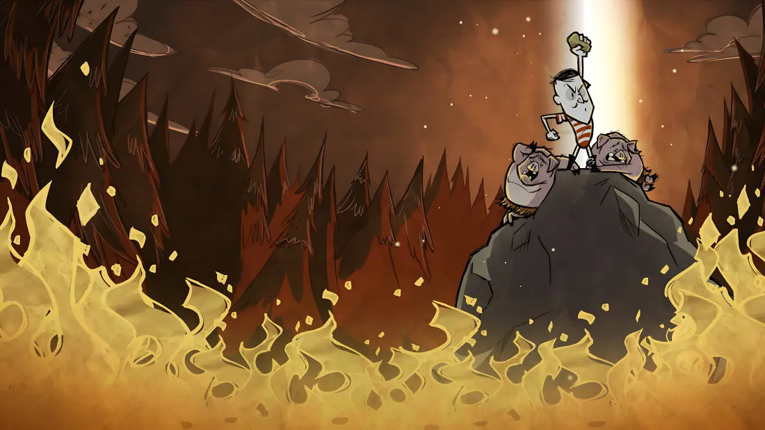 4k饥荒壁纸｜火焰背景图片 - 沃尔夫冈猪人「哲风壁纸」