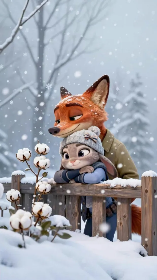 疯狂动物城手机壁纸｜雪景背景图片 - 尼克狐朱迪兔「哲风壁纸」
