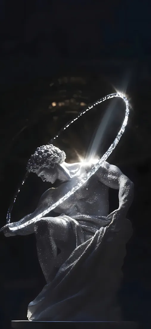 黑白雕像光环手机壁纸｜艺术背景图 - 发光雕塑「哲风壁纸」