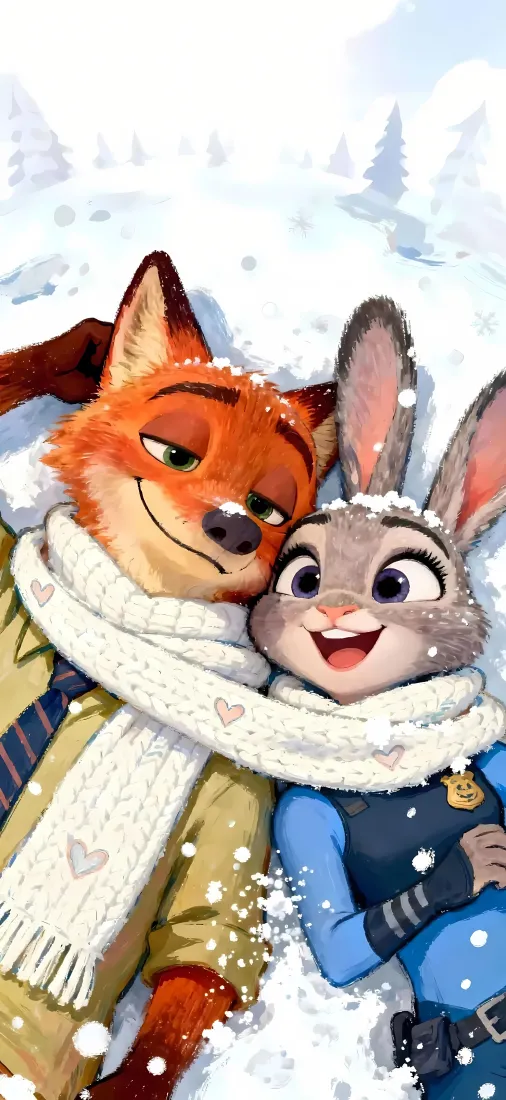 朱迪狐尼克雪地手机壁纸｜疯狂动物城2 - 围巾雪景「哲风壁纸」