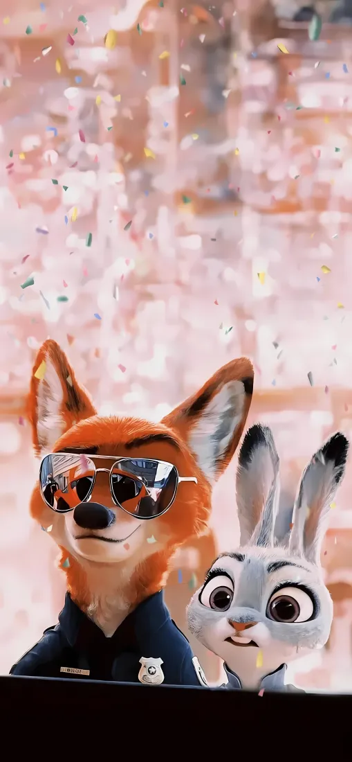 疯狂动物城手机壁纸｜朱迪狐尼克 - 墨镜彩带「哲风壁纸」