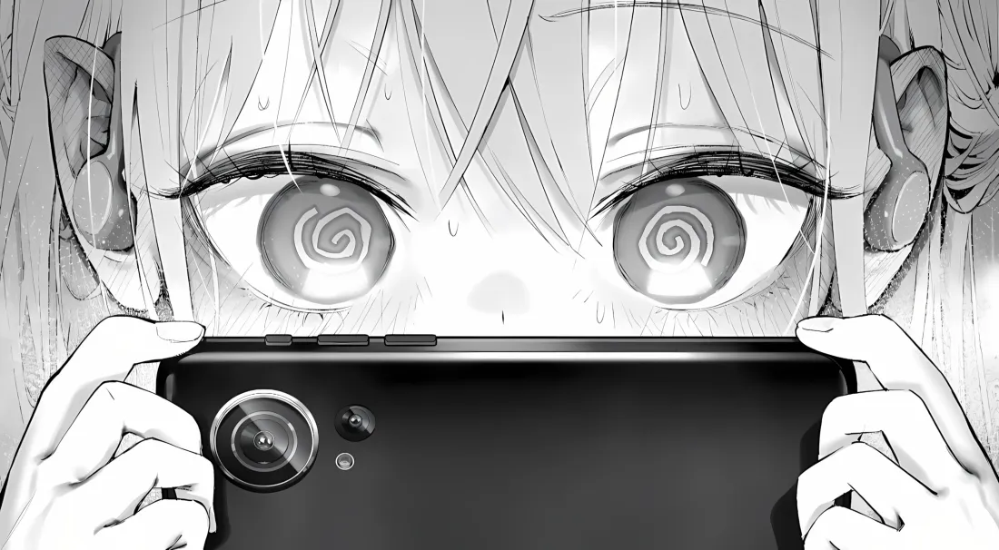 2k线稿少女壁纸｜黑白自拍背景 - 手机螺旋眼「哲风壁纸」