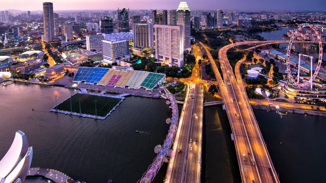 4k城市夜景壁纸｜桥梁道路 - 摩天轮水域「哲风壁纸」