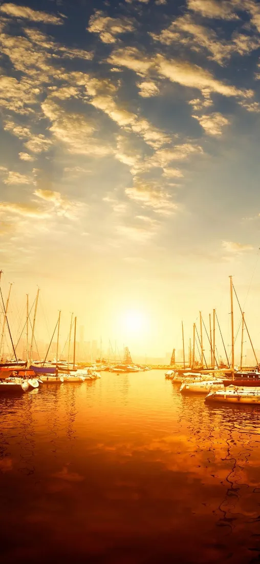 风景手机壁纸｜日落港口背景图片 - 帆船水面黄昏「哲风壁纸」