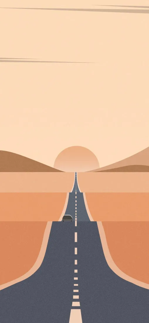 公路沙漠日落手机壁纸｜风景背景 - 简约插画「哲风壁纸」