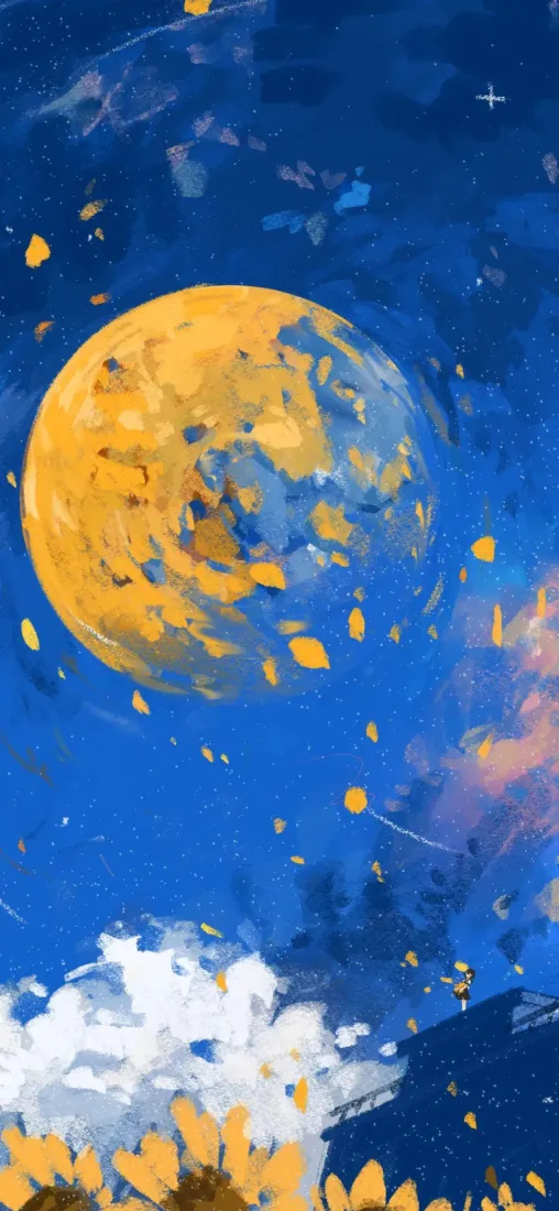 满月手机壁纸｜蓝天向日葵背景图 - 风景「哲风壁纸」