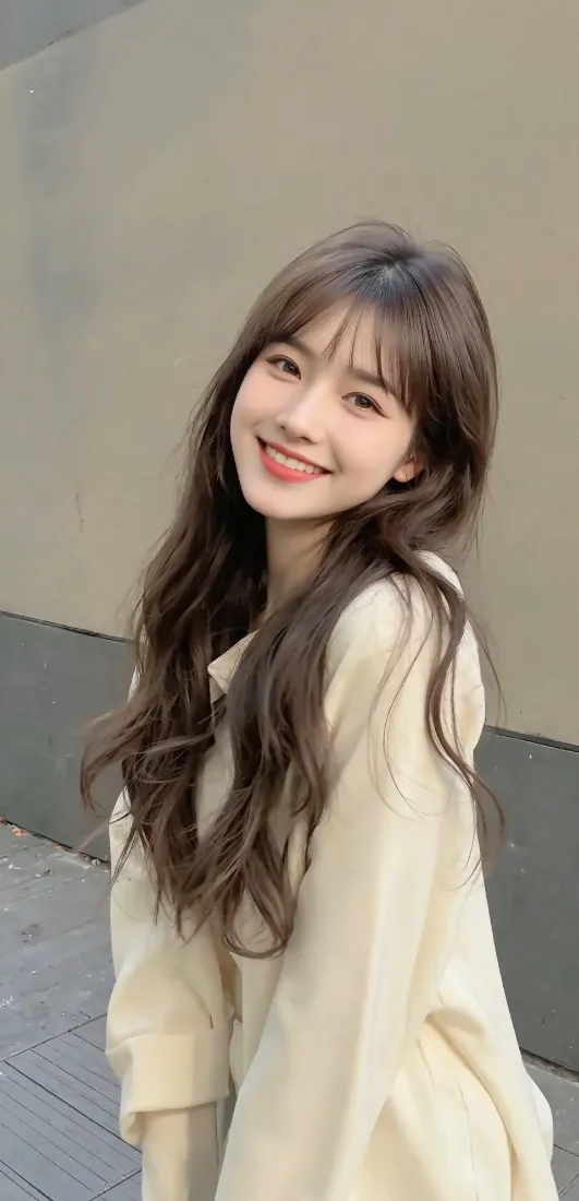 美女手机壁纸｜浅棕墙背景 - 米白穿搭「哲风壁纸」