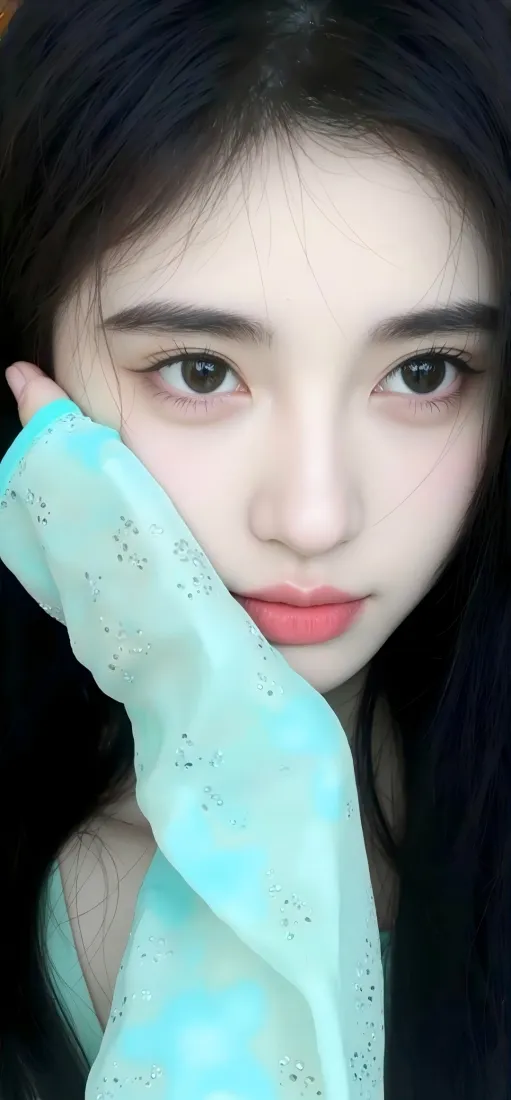 鞠婧祎手机壁纸｜简约背景图片 - 浅绿色美女「哲风壁纸」