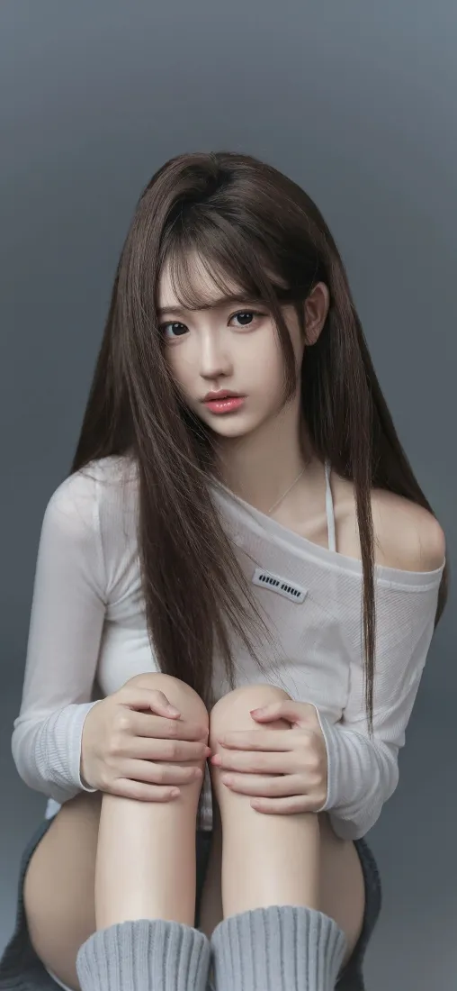 美女手机壁纸｜灰色背景 - Ios「哲风壁纸」