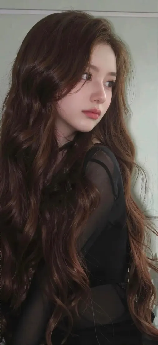 长发美女手机壁纸｜黑衣室内 - 时尚「哲风壁纸」