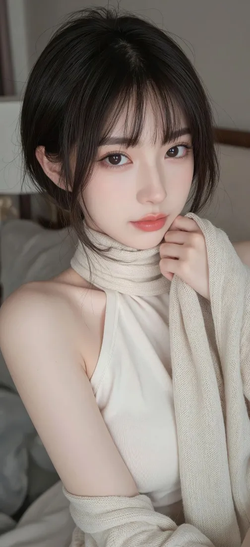 美女手机壁纸｜居家背景 - 米白穿搭「哲风壁纸」