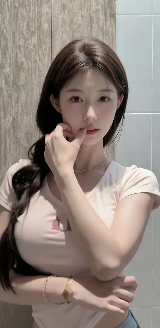 美女手机壁纸｜浅粉上衣 - Ios「哲风壁纸」