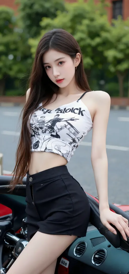 美女手机壁纸｜户外街道背景图片 - 性感热裤「哲风壁纸」