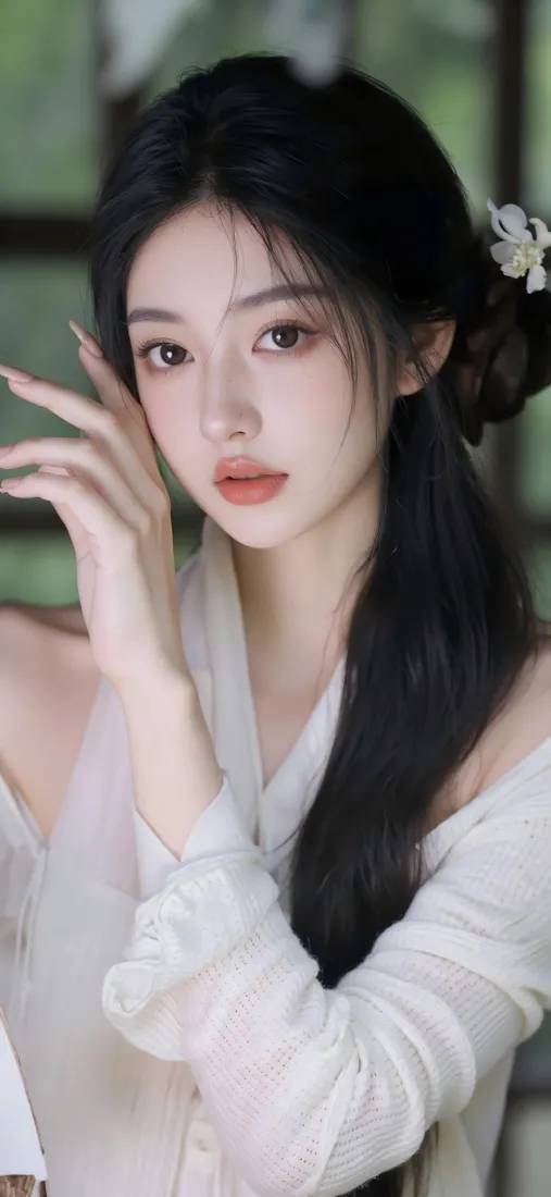 古风美女手机壁纸｜古典背景图片 - 白衣长发「哲风壁纸」