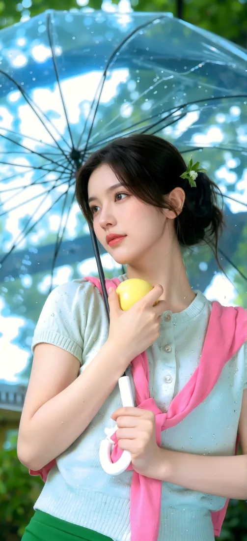 美女手机壁纸｜夏日背景图片 - 柠檬透明伞「哲风壁纸」