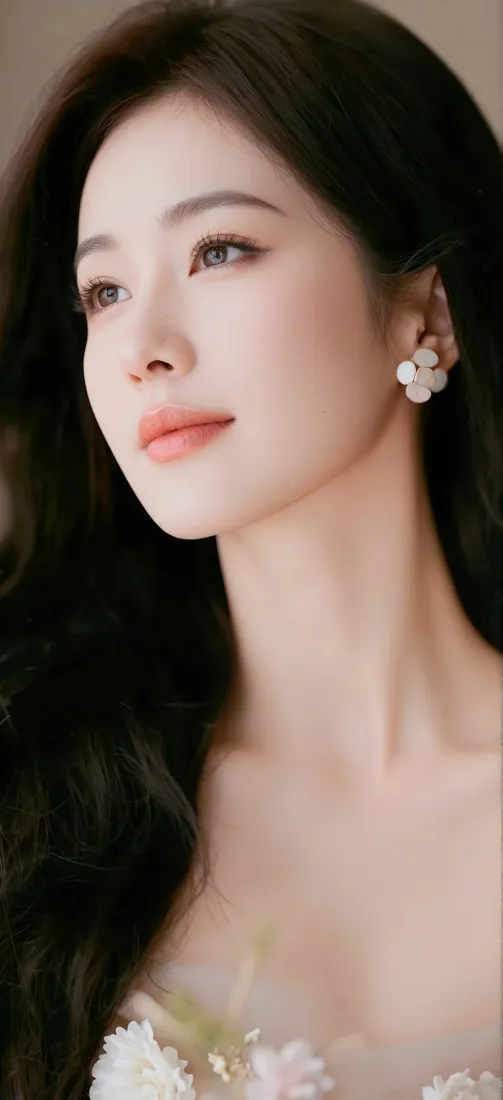 美女手机壁纸｜精致妆容背景图 - 长发耳环「哲风壁纸」