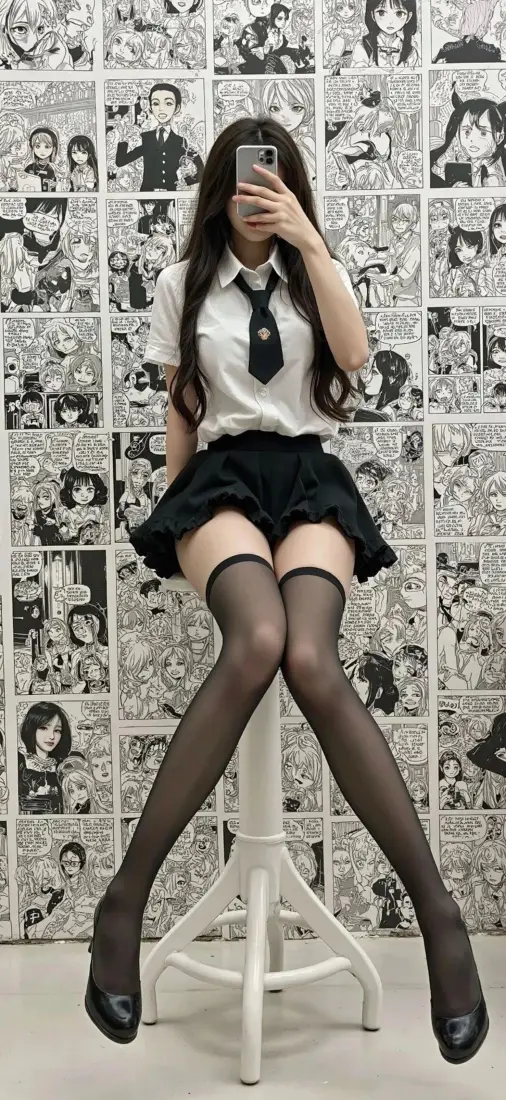 JK美女手机壁纸｜漫画背景 - 黑丝制服「哲风壁纸」