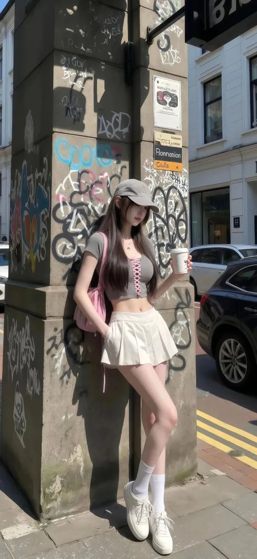 街头美女手机壁纸｜涂鸦街景图片 - 时尚穿搭「哲风壁纸」