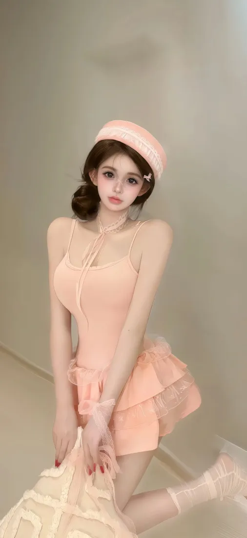 粉色美女手机壁纸｜室内背景图片 - 可爱穿搭「哲风壁纸」