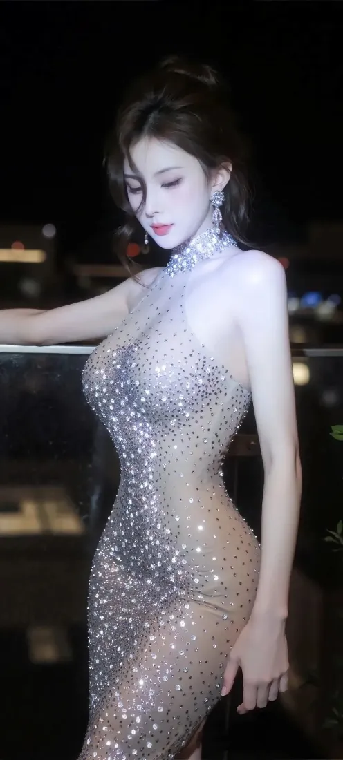 美女手机壁纸｜夜景背景图片 - 闪亮连衣裙「哲风壁纸」