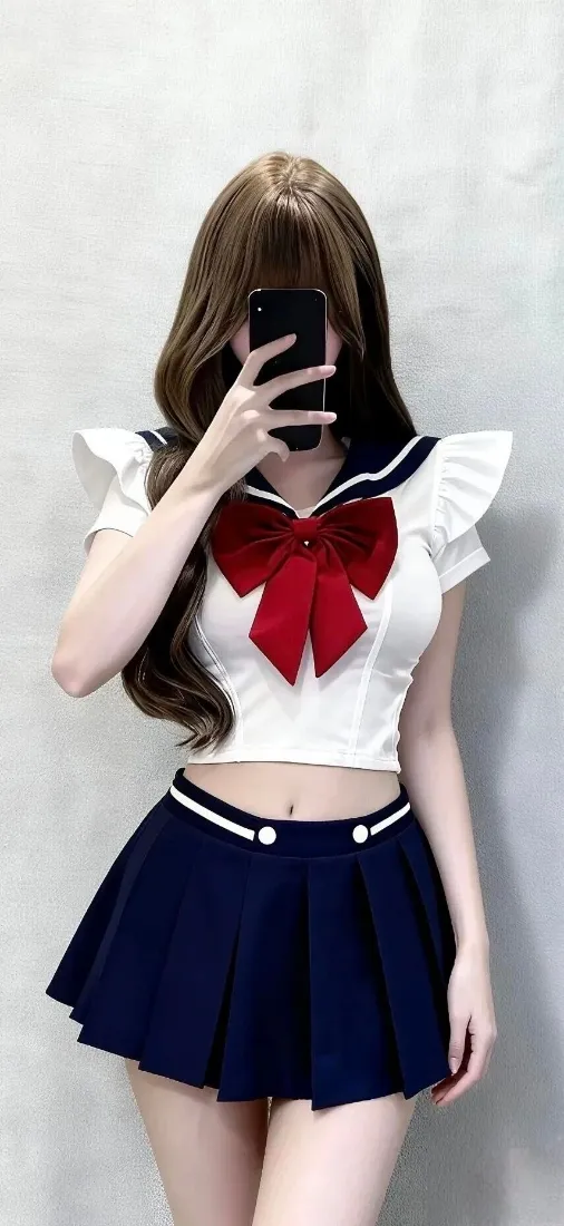 JK制服手机壁纸｜美女自拍背景图片 - 水手服短裙「哲风壁纸」